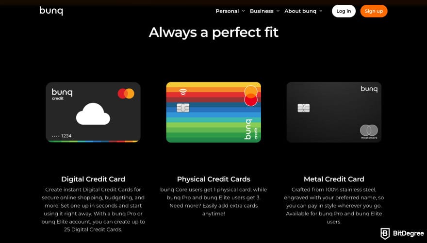 Bunq review: Bunq cards page. Bunq review: Bunq cards page.