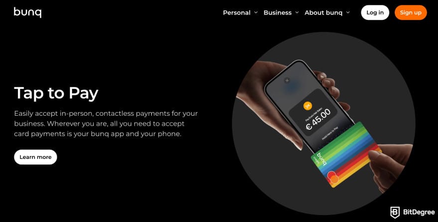 Bunq review: Bunq tap to pay page. Bunq review: Bunq tap to pay page.
