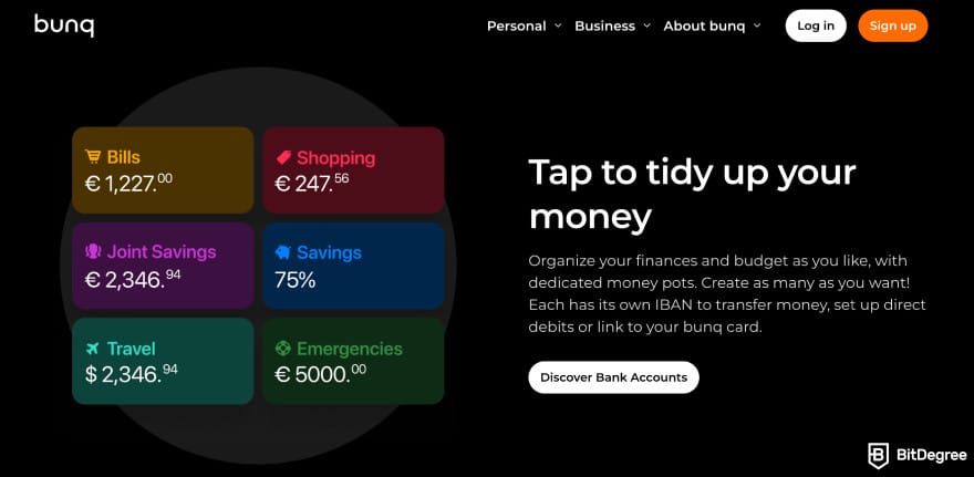 Bunq review: Bunq bank accounts page. Bunq review: Bunq bank accounts page.
