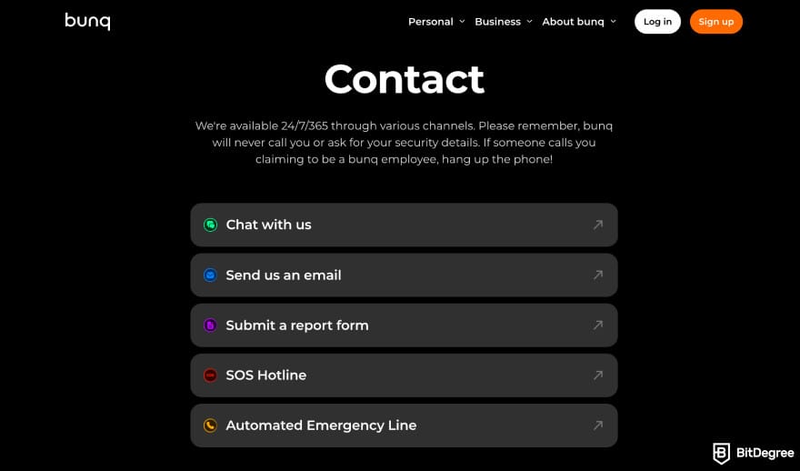 Bunq review: Bunq contact page. Bunq review: Bunq contact page.