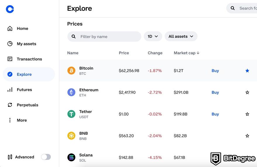 Buy crypto with PayPal: a preview of the Coinbase's Explore section.