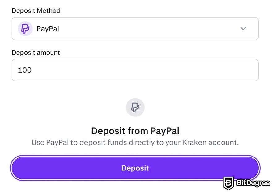 Buy crypto with PayPal: a preview of deposit amount.