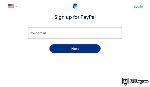 Buy crypto with PayPal: the Sign up for PayPal page.