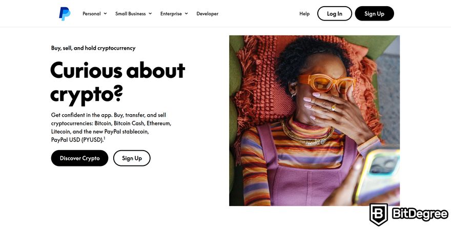 Buy crypto with PayPal: a preview of PayPal Cryptocurrency page.