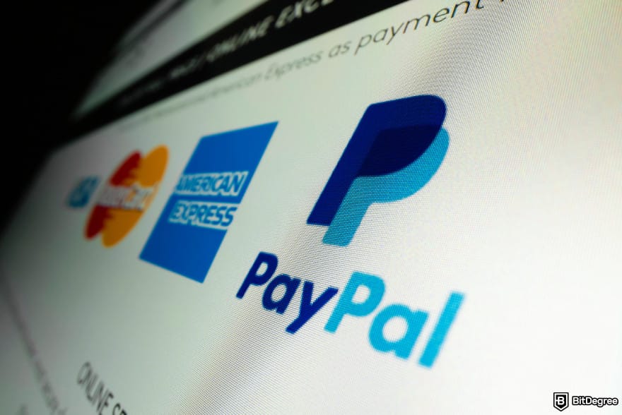 Buy XRP with PayPal: computer screen showing PayPal and American Express logos to illustrate alternative payment methods.