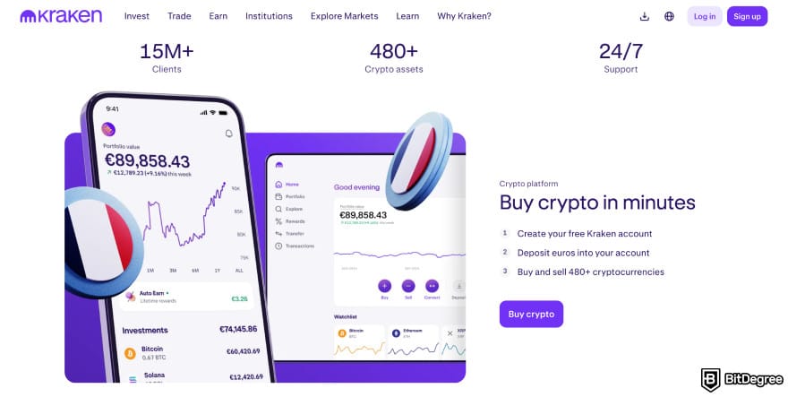 Buy XRP with PayPal: Kraken homepage.