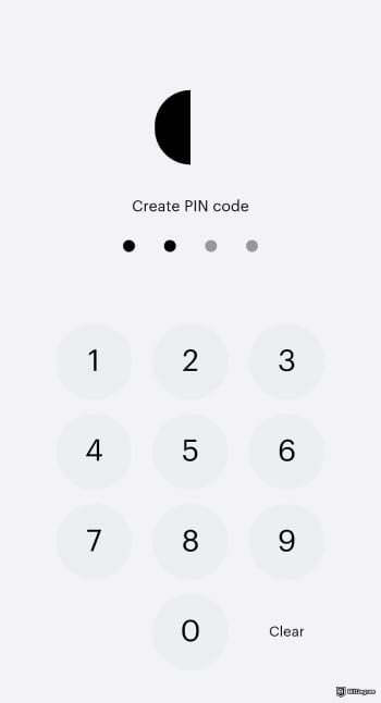 Buy XRP with PayPal: Paybis Wallet sign-up process of creating a pin code.