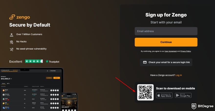 Buy XRP with PayPal: Zengo Wallet's QR code for the mobile app download.