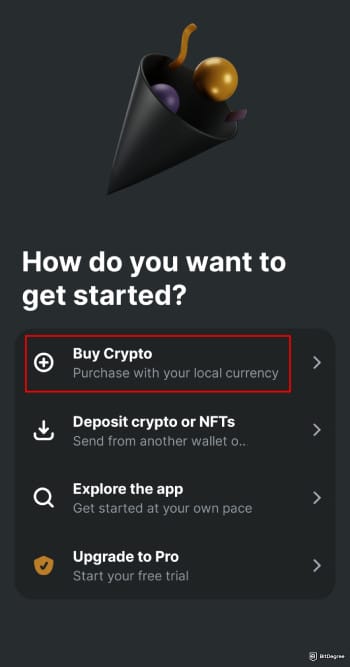 Buy XRP with PayPal: Zengo Wallet setup process highlighting the [Buy Crypto] option.