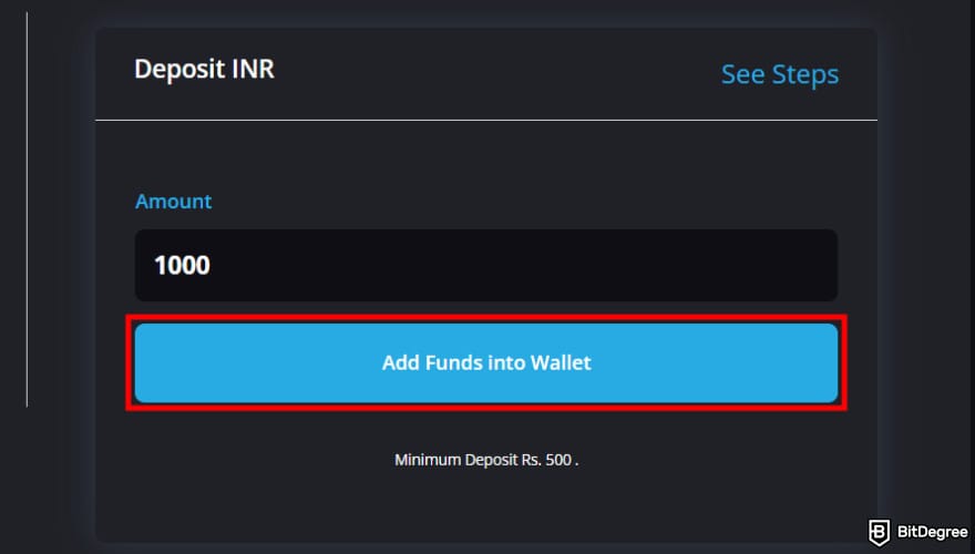 BuyUcoin review: enter the amount of money to add.