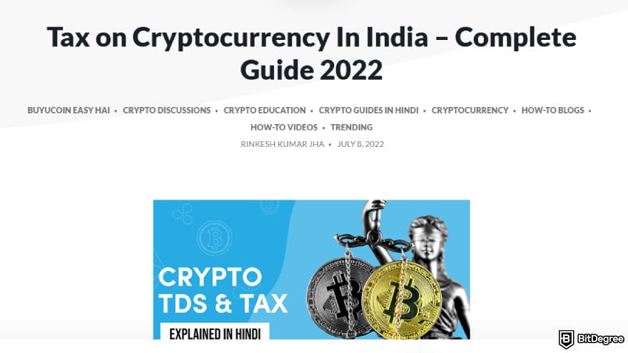 BuyUcoin review: the platform provides a taxation guide on crypto in India, though a bit dated.