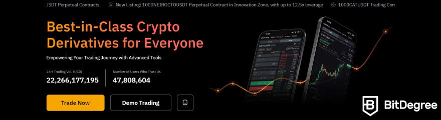 Análise do aplicativo Bybit: a página de negociação de derivativos.