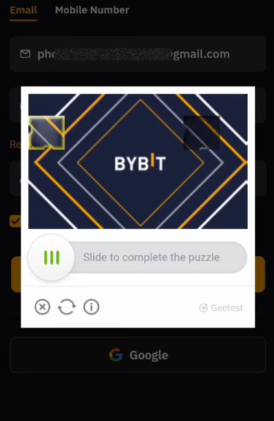 Bybit app review: reCAPTCHA.