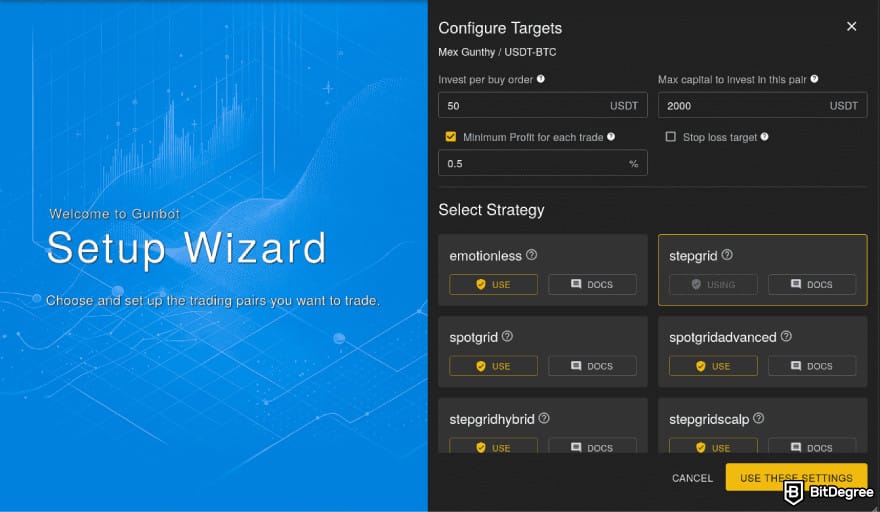 Gunbot Review: configure your targets.