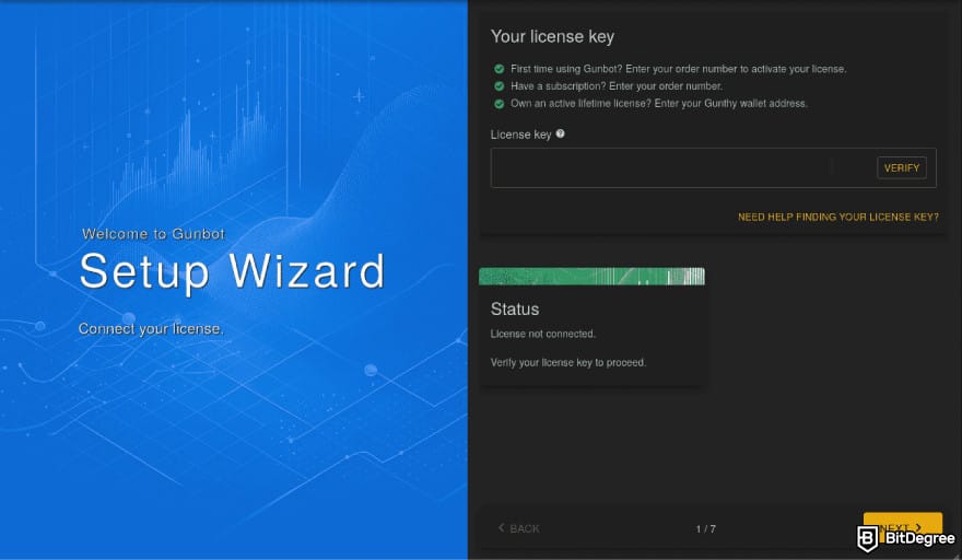 Gunbot Review: enter your license key.