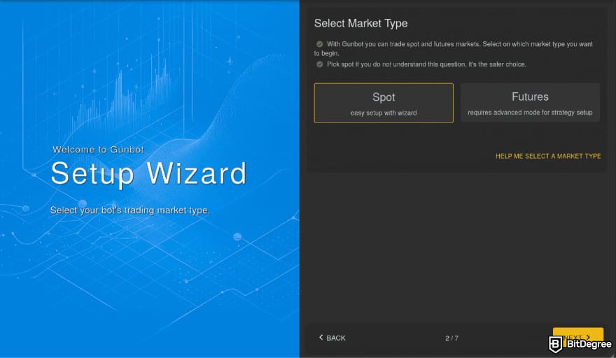 Gunbot Review: select spot or futures trading.