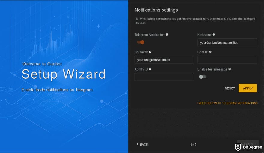 Gunbot Review: configure Telegram notifications.