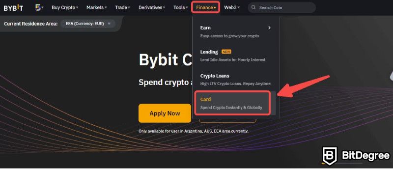 Bybit card review: apply for the Bybit card.