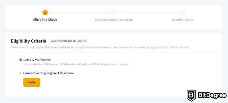 Bybit card review: verify your identity.