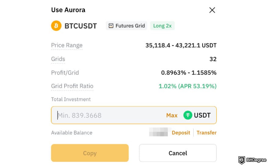 Bybit copy trading: Aurora AI's suggestion.