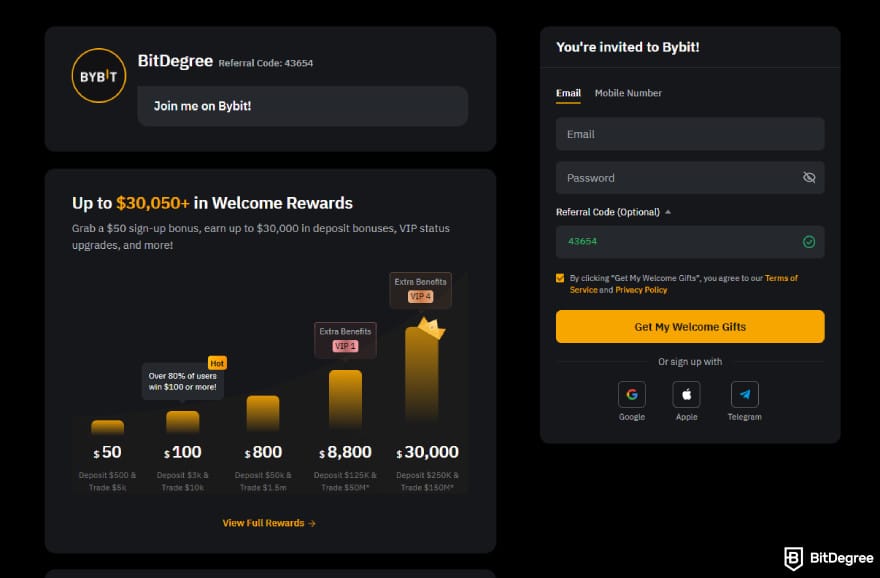 Bybit copy trading: join Bybit with BitDegree's referral code 43654 and win up to $30,050 in Welcome Rewards.