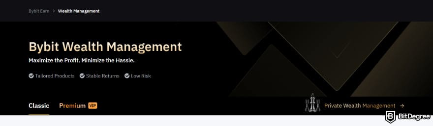 Bybit Earn: Wealth Management's main header.