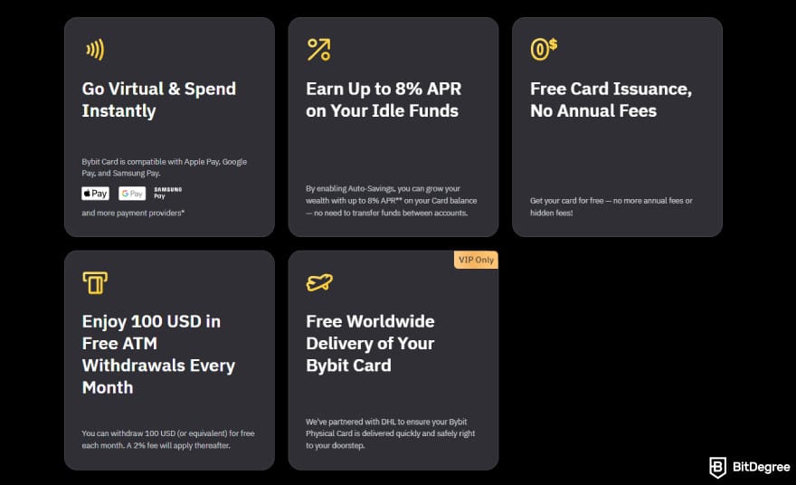 Bybit fees: benefits of using crypto debit card.