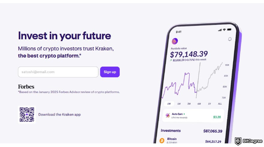 Bybit fees: Kraken landing page.