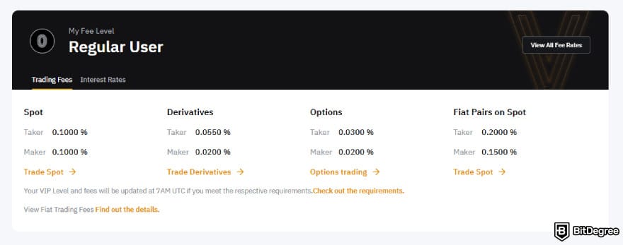 Bybit futures trading: trading fees dashboard.
