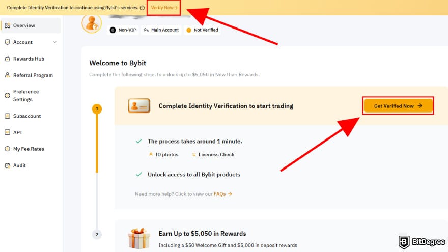 Bybit futures trading: start the ID verification process.