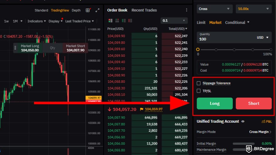 Bybit futures trading: go long or short.
