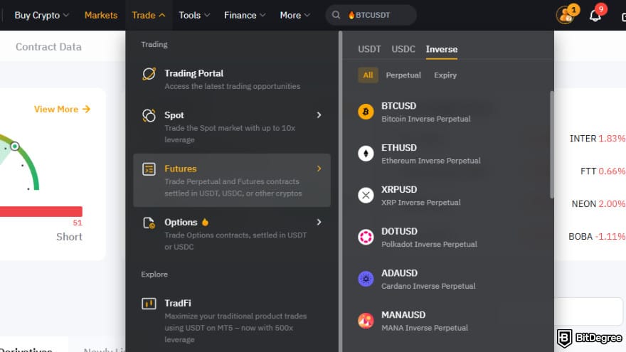 Bybit futures trading: perpetual and expiry futures can be found in the same section.