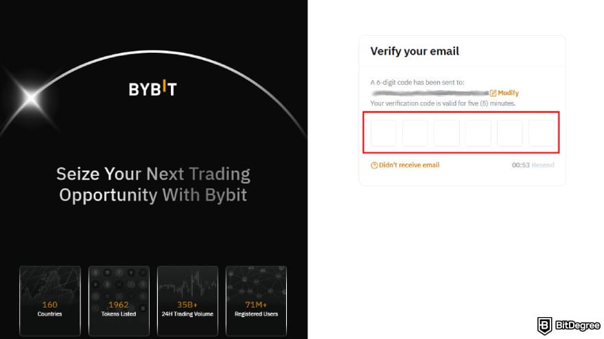 Bybit futures trading: enter verification code.
