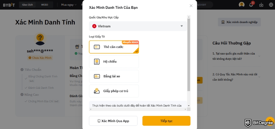 Bybit là gì: Nhập giấy tờ để xác minh danh tính.