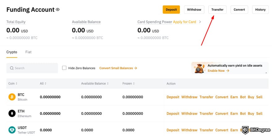 Bybit margin trading: Bybit funding account page highlighting the [Transfer] button.
