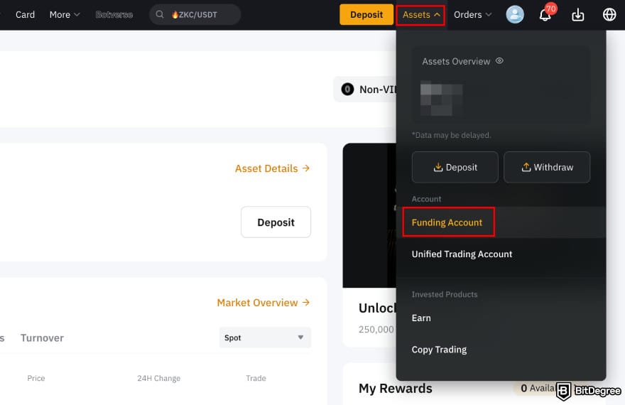 Bybit margin trading: Bybit assets menu highlighting the [Funding Account] option.