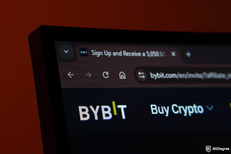 Bybit margin trading: computer screen showing Bybit website logo.