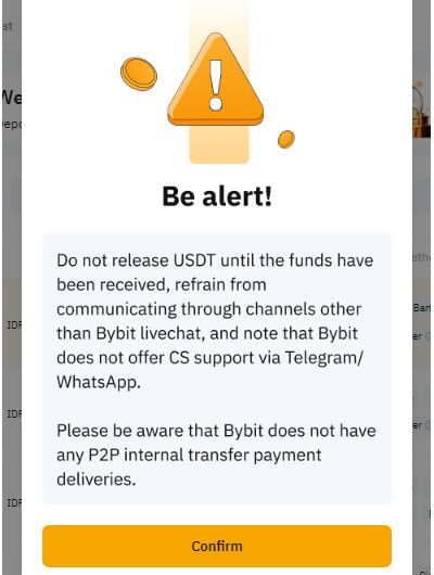 Bybit P2P: reminder to stay safe on the platform.