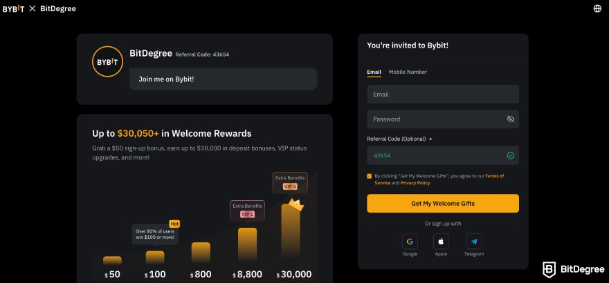 Bybit Review: Sign up page of Bybit.