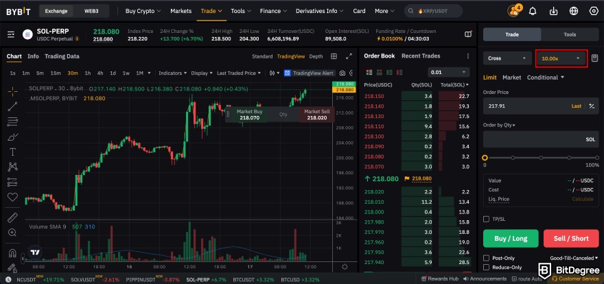 Bybit Review: locate the leverage setting.