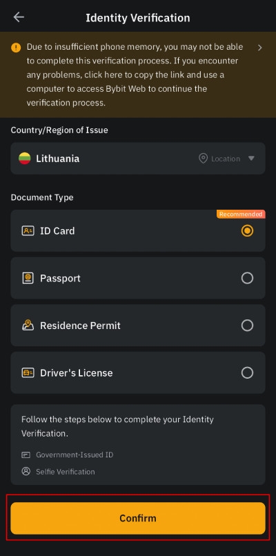 Bybit Review: Choose a country and a document type.