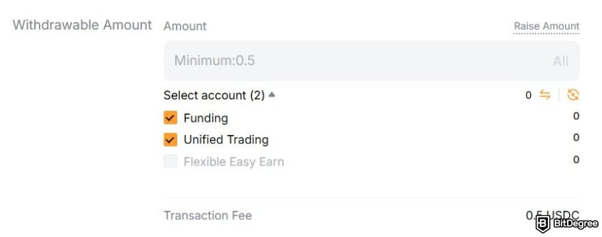 Bybit review: the withdrawal amount box on Bybit.