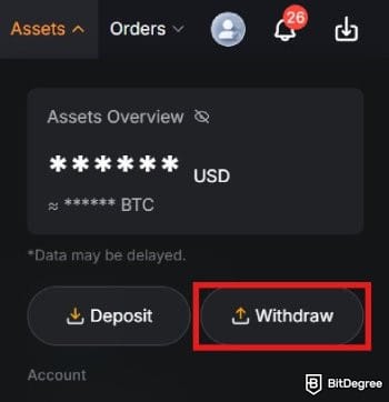 Bybit review: the withdraw menu on Bybit.