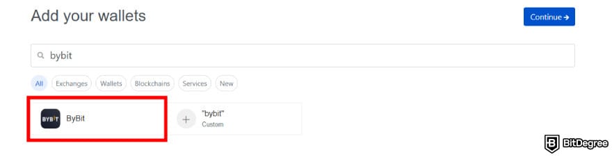 Bybit taxes: Bybit option on Koinly.