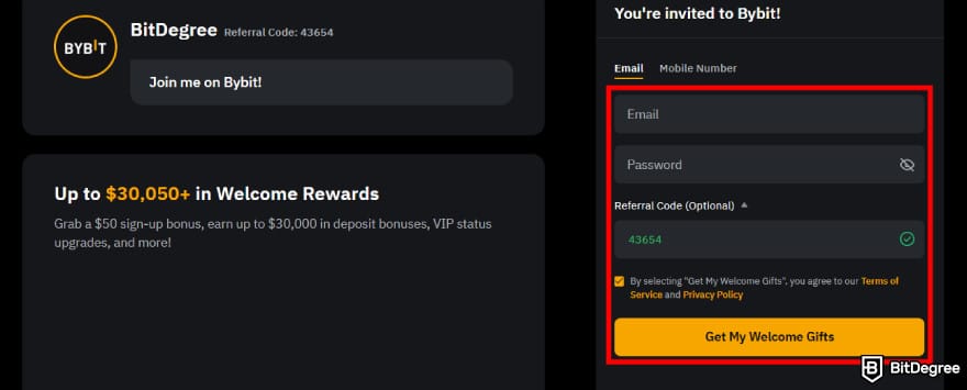 Bybit taxes: Bybit sign up page.
