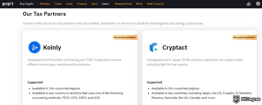 Bybit taxes: Bybit's tax tool partners.