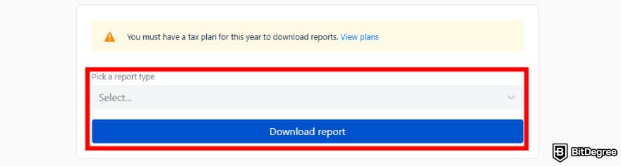 Bybit taxes: picking a report type on Koinly.