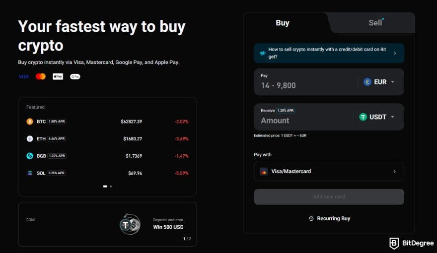 Bybit vs Bitget: Bitget's One Click Buy page. Bybit vs Bitget: Bitget's One Click Buy page.