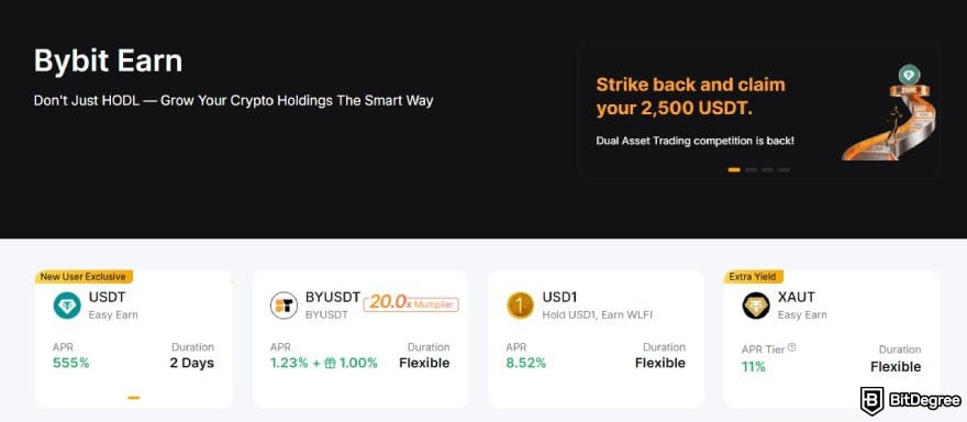 Bybit vs Bitget: Bybit Earn page. Bybit vs Bitget: Bybit Earn page.
