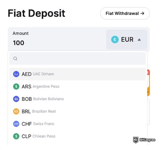 Bybit vs Kraken comparison: fiat options on Bybit.